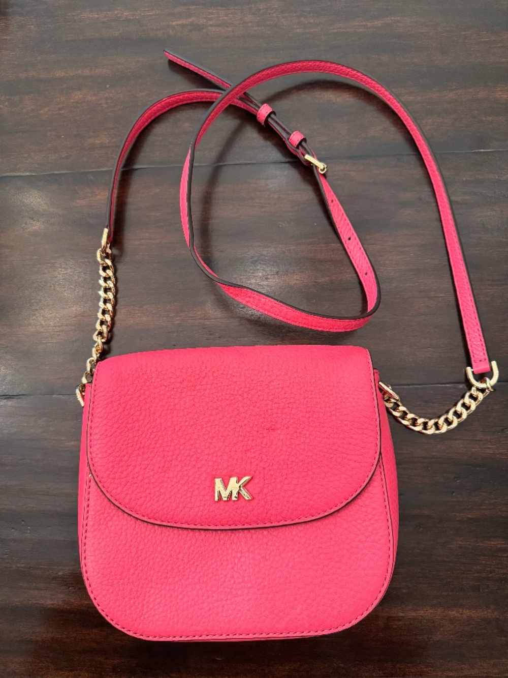 Michael Kors Half Dome Crossbody Bag Pebbled Leather Bright Pink Gold Hardware